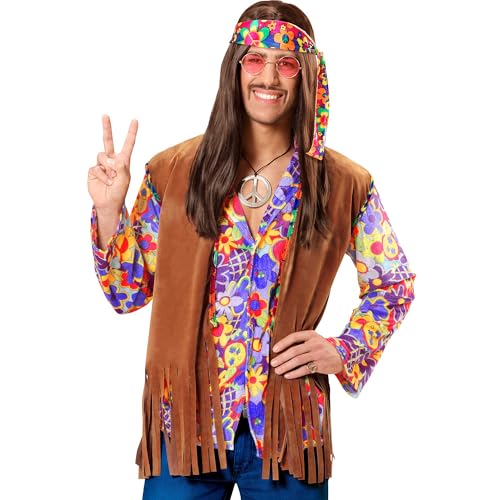 W WIDMANN MILANO Party Fashion - Kostüm Hippie, Weste mit Stirnband, 60er Jahre Verkleidung Herren von W WIDMANN MILANO Party Fashion