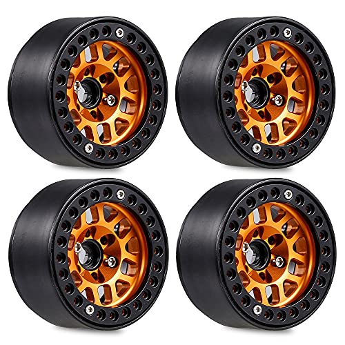 Widybord 4 StüCke 1.9 Metall Perlenverschluss Rad Naben Felge für 1/10 RC Crawler Axial SCX10 90046 AXI03007 TRX4 RedCat D90,Orange von Widybord