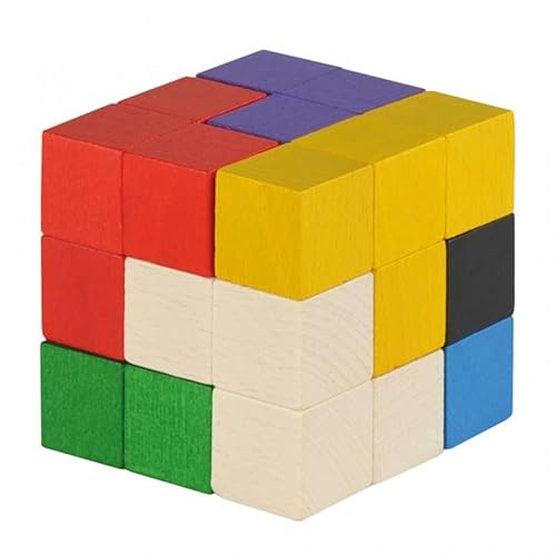 Wiemann Lehrmittel Großer Soma-Würfel, buntes 3D-Würfel-Puzzle aus Holz, 9 x 9 x 9 cm Knobelspiel von Wiemann Lehrmittel