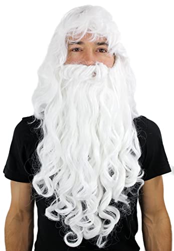 WIG ME UP - PW0187-P60 Perücke & Bart weiß lockig - Weihnachtsmann - Zauberer - Santa Claus Wizard Wig von WIG ME UP