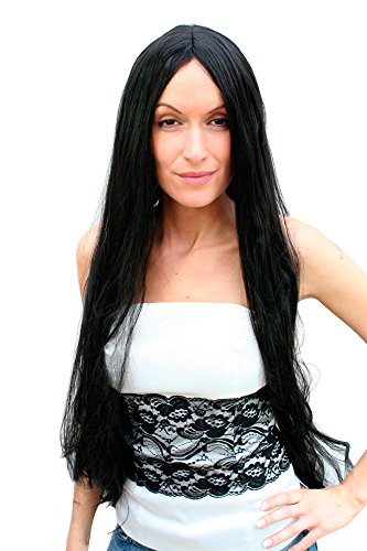 WIG ME UP - TH46-P103 Karneval Superlange Schwarze Perücke, Scheitel, 80 cm von WIG ME UP