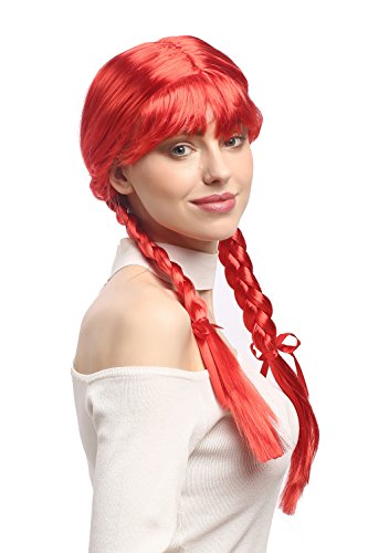 WIG ME UP - XR-008-PC13 Perücke Damen Karnveval Fasching Cosplay Zöpfe geflochten mit Schleifen Pony Schulmädchen Lolita Rot ca. 60 cm WIG ME UP - XR-008-PC13 Perücke Damen Karnveval Fasching Cosplay Zöpfe geflochten mit Schleifen Pony Schulmädchen Lolita Rot ca. 60 cm von WIG ME UP