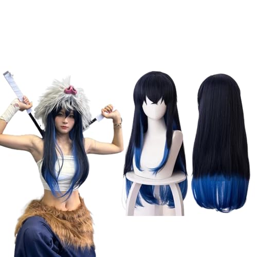 Anime Inosuke Cosplay Perücke für Demon Slayer Lange Blaue Perücke aus Kunstfaser für Frauen Mädchen Kinder Halloween Anime Party Weihnachtskarneval Party mit Perückenkappe von Wigbiu