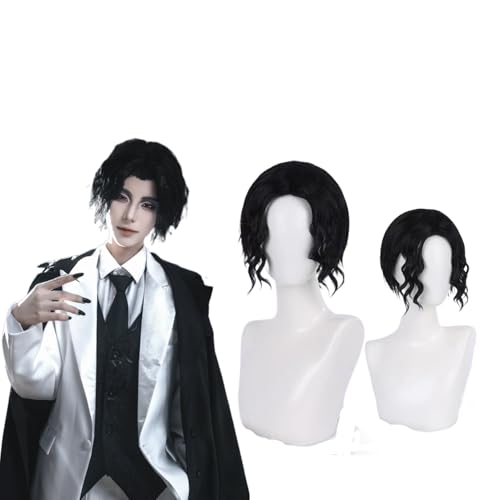 Anime Muzan Kibutsuji Cosplay Perücke für Demon Slayer Kurze lockige Schwarze Perücke für Männer Frauen Kinder Halloween Weihnachten Karneval Party für den Alltag Kunstfaserperücken mit Perückenkappe von Wigbiu