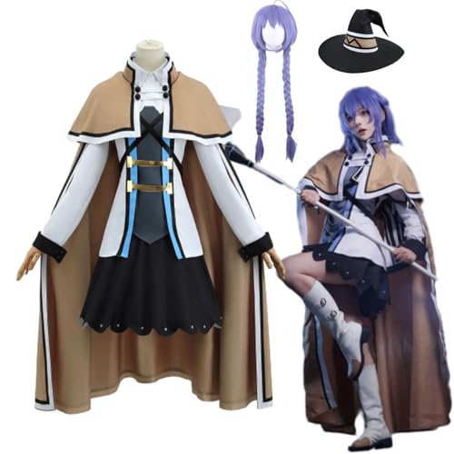 Anime Roxy Migurdia Cosplay Kostüm mit Perücke Mushoku Tensei Charakter Uniform Outfit Rock Umhang Anzug für Erwachsene Kinder Mädchen Halloween Karneval Party Kleidung Accessoires von Wigbiu