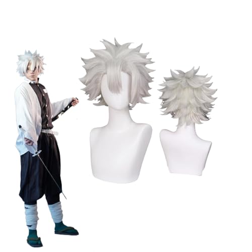 Anime Sanemi Shinazugawa Cosplay Perücke für Demon Slayer, silberweiße Kunstfaser Perücke für Erwachsene Männer Frauen Kinder Halloween Anime Party Weihnachten Karneval Party mit Perückenkappe Anime Sanemi Shinazugawa Cosplay Perücke für Demon Slayer, silberweiße Kunstfaser Perücke für Erwachsene Männer Frauen Kinder Halloween Anime Party Weihnachten Karneval Party mit Perückenkappe von Wigbiu