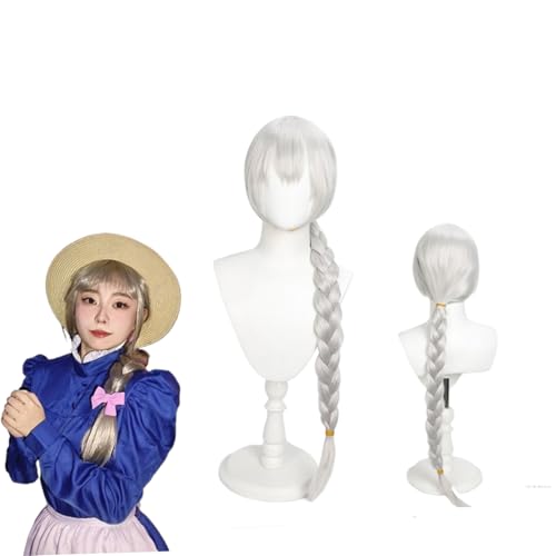 Anime Sophie Hatter Howl’s Moving Castle Cosplay Perücke lang Silbergrau geflochtene Kunstfaserhaare für Frauen und Mädchen Halloween Anime Party Weihnachtskarneval Party mit Perückenkappe Anime Sophie Hatter Howl’s Moving Castle Cosplay Perücke lang Silbergrau geflochtene Kunstfaserhaare für Frauen und Mädchen Halloween Anime Party Weihnachtskarneval Party mit Perückenkappe von Wigbiu