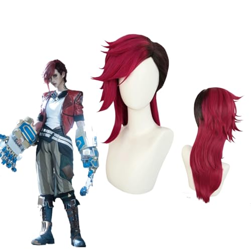 Anime Vi Arcane Cosplay Perücke kurz tiefrosa Kunstfaser für Frauen Mädchen Männer Perücke Halloween Anime Party Weihnachten Karneval Party Maskerade mit Perückenkappe von Wigbiu