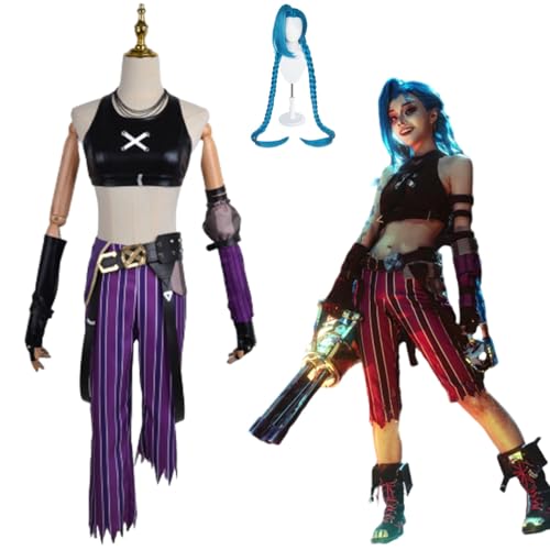 Wigbiu Anime Arcane'Jinx Cosplay Outfit Kostüm Weste Handschuhe Gürtel Uniform Zubehör komplettes Set Spiel Staffel 2 Halloween Karneval Kostüm Kleidung für Frauen Unisex von Wigbiu