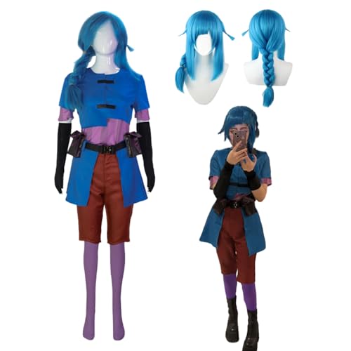 Wigbiu Anime Arcane-Jinx Cosplay Outfit Spielfiguren Kinderkostüm Uniform Zubehör Komplettes Set Kleidung Halloween Karneval Kostüm für Frauen Mädchen Unisex von Wigbiu