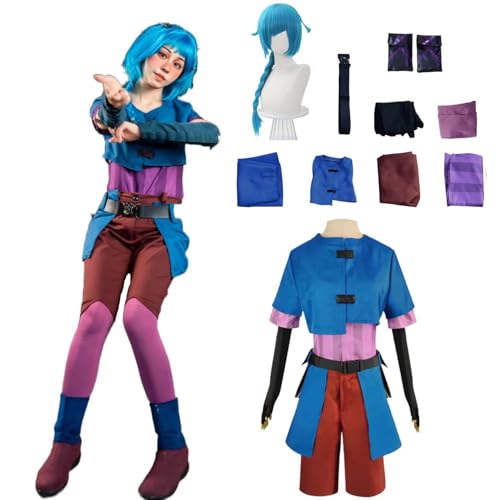 Wigbiu Anime Arcane Staffel 1 Jinx Cosplay Outfit mit Perücke Handschuhen Accessoires Kostüm für Kinder Erwachsene Frauen Komplettset Uniform Halloween Karneval Verkleidung günstig (S) von Wigbiu