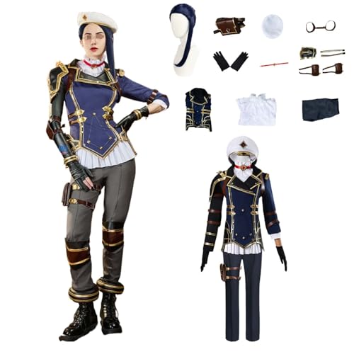 Wigbiu Anime Arcane Staffel 2 Caitlyn Cosplay Jacke Kostüm mit Perücke Hut Accessoires Outfit Uniform für Kinder Erwachsene Frauen Komplettset Halloween Karneval (M) von Wigbiu
