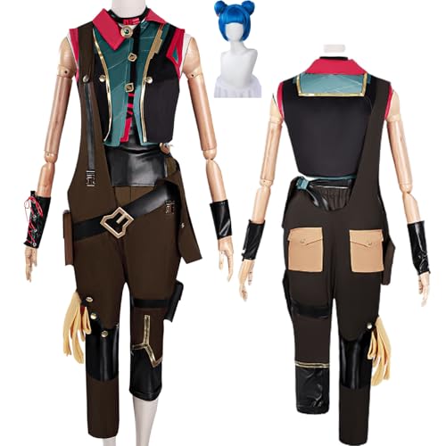Wigbiu Anime Arcane Staffel 2 Jinx Cosplay-Kostüm mit Perücke Spielfiguren VI Uniform Set Verkleidung für Frauen und Mädchen Rollenspiel Geschenke Kleidung Halloween Weihnachten Karneval von Wigbiu