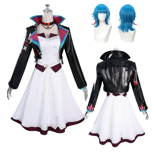 Wigbiu Anime Arcane-Staffel 2 Kostüm Spielfiguren-Jinx Cosplay Outfit Rock Jacke Uniform Zubehör komplettes Kleidungsset Halloween Karneval Kostüm für Damen Unisex von Wigbiu