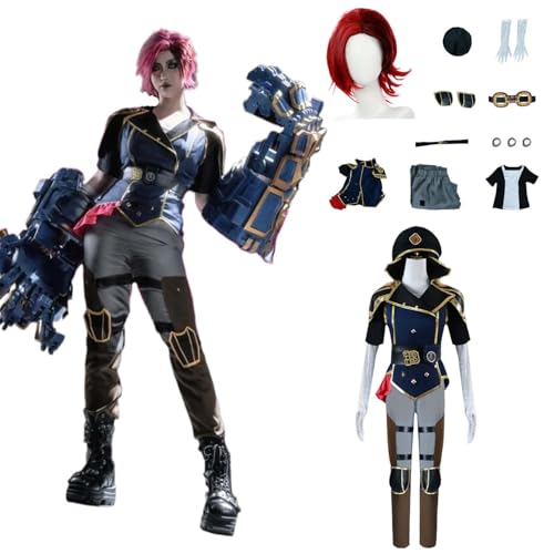 Wigbiu Anime Arcane Vi Cosplay Kostüm mit Perücke Jacke Hose Hut Accessoires Outfit komplettes Set Uniform Halloween Karneval Verkleidung Anzug für Damen und Herren (M) von Wigbiu