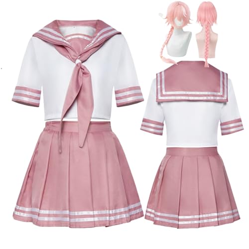 Wigbiu Anime Astolfo Cosplay Kostüm mit Perücke Uniform Outfit JK Rock Anzug für Erwachsene Kinder Mädchen Halloween Karneval Party Kleidung und Accessoires von Wigbiu