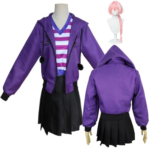 Wigbiu Anime Astolfo Cosplay Kostüm mit Perücke Uniform lila Mantel Jacke JK Rock Anzug für Erwachsene Kinder Mädchen Halloween Karneval Party Kleidung und Accessoires von Wigbiu