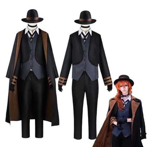 Wigbiu Anime Bungo Stray Dogs Nakahara Chuuya Cosplay Kostüm für Damen und Herren Uniform Komplettset mit Perücke für Halloween Weihnachten Karneval Anime Party Rollenspiel Outfit Geschenk (XXL) von Wigbiu
