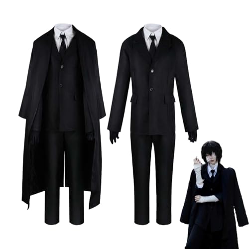 Wigbiu Anime Bungou Stray Dogs Dazai Osamu Cosplay Kostüm für Damen schwarze Uniform kompletter Anzug mit Krawatte für Halloween Weihnachten Karneval Anime Party Rollenspiel Outfit Geschenk (S) von Wigbiu