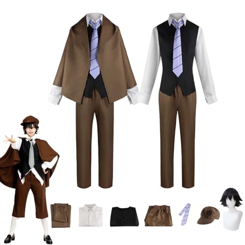 Wigbiu Anime Bungou Stray Dogs Edogawa Ranpo Cosplay Kostüm für Damen und Herren Uniform Komplettset mit Perücke für Halloween Weihnachten Karneval Anime Party Rollenspiel Outfit Geschenk (XXXL) von Wigbiu