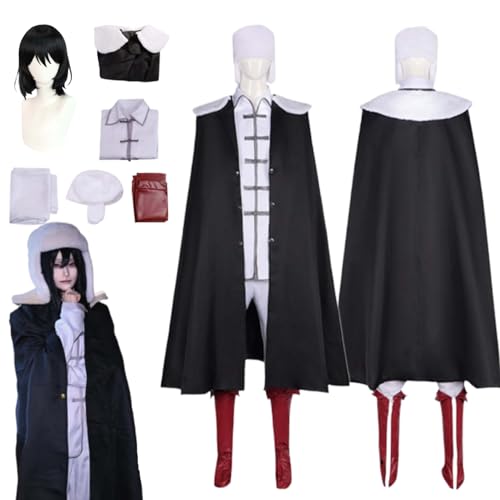 Wigbiu Anime Bungou Stray Dogs Feodore·D Cosplay Kostüm schwarzer Umhang mit Hut Damen und Herren Uniform Set mit Perücke Halloween Weihnachten Karneval Anime Party Rollenspiel Outfit Geschenk (L) von Wigbiu