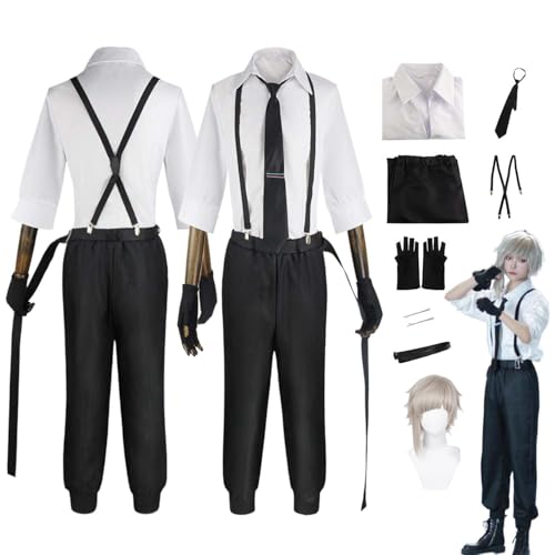 Wigbiu Anime Bungou Stray Dogs Nakajima Atsushi Cosplay Kostüm Damen Herren Uniform komplettes Set mit Anzug und Krawatte Halloween Weihnachten Karneval Anime Party Rollenspiel Outfit Geschenk (XXL) von Wigbiu