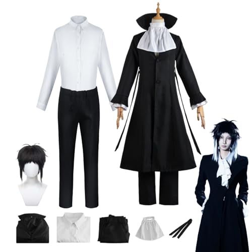 Wigbiu Anime Bungou Stray Dogs Ryunosuke Akutagawa Cosplay Kostüm für Damen und Herren Uniform Komplettset mit Perücke für Halloween Weihnachten Karneval Anime Party Rollenspiel Outfit Geschenk (S) von Wigbiu