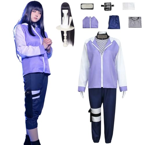 Wigbiu Anime Charakter Hyūga Hinata Cosplay Kostüm für Kinder Erwachsene Kimono Outfit mit Perücke Netzkleidung Accessoires Uniform Halloween Weihnachten Karneval Rollenspiel (M) von Wigbiu