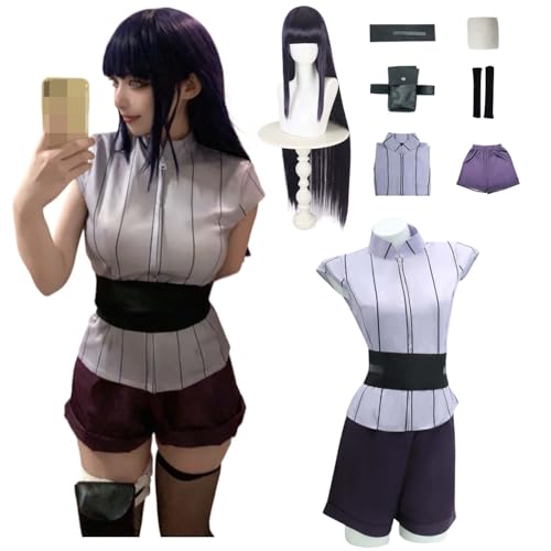Wigbiu Anime Charakter Hyūga Hinata Cosplay Kostüm für Kinder Erwachsene Kimono Outfit mit Perücke Socken Accessoires Uniform Halloween Weihnachten Karneval Rollenspiel (M) von Wigbiu