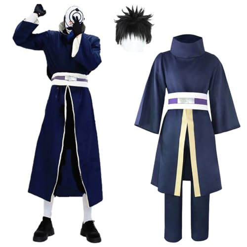 Wigbiu Anime Charakter Uchiha Obito Cosplay Kostüm für Kinder Erwachsene Kimono Umhang Outfit mit Perücke Maske Accessoires coole Uniform Halloween Weihnachten Karneval Rollenspiel Anzug (L) von Wigbiu