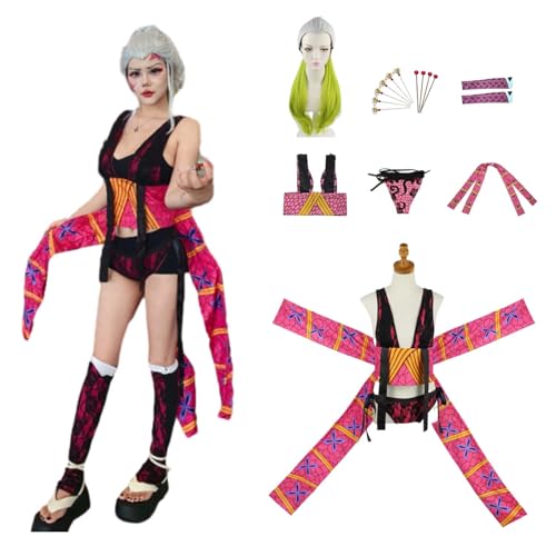 Wigbiu Anime Dämonentöter Daki Cosplay Kimono Kostüm für Erwachsene Komplettset mit Perücke Haarnadeln Accessoires Halloween Weihnachten Karneval Rollenspiel Outfit Geschenk von Wigbiu