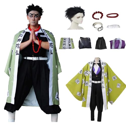Wigbiu Anime Dämonentöter Himejima Gyomei Cosplay Kimono Kostüm für Erwachsene Kinder Komplettset mit Perücke Gebetsperlen Zubehör Halloween Weihnachten Karneval Rollenspiel Outfit Wigbiu Anime Dämonentöter Himejima Gyomei Cosplay Kimono Kostüm für Erwachsene Kinder Komplettset mit Perücke Gebetsperlen Zubehör Halloween Weihnachten Karneval Rollenspiel Outfit von Wigbiu