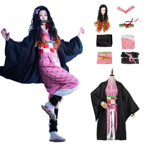 Wigbiu Anime Dämonentöter Kamado Nezuko Cosplay Kostüm für Kinder Erwachsene Frauen Kimono Toga Anzug mit Perücke Bambusrohr Accessoires Karneval Halloween Rollenspiel Outfit Wigbiu Anime Dämonentöter Kamado Nezuko Cosplay Kostüm für Kinder Erwachsene Frauen Kimono Toga Anzug mit Perücke Bambusrohr Accessoires Karneval Halloween Rollenspiel Outfit von Wigbiu