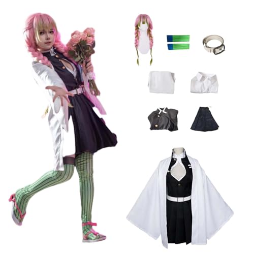 Wigbiu Anime Dämonentöter Kanroji Mitsuri Cosplay Outfit für Kinder Erwachsene weißes Kimono Kleid Kostüm mit Perücke Badeanzug Karneval Party Halloween Fantasy Geschenk von Wigbiu