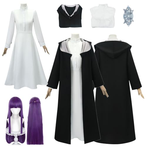 Wigbiu Anime Fern Cosplay Kostüm Outfit mit Perücke Rollenspiel Umhang Kleid Kleidung Uniform Anzug Set Langer Rock Himmel Stark Heiter Ubel Frieren at the Funeral Cosplay Kostüme für Frauen Männer von Wigbiu