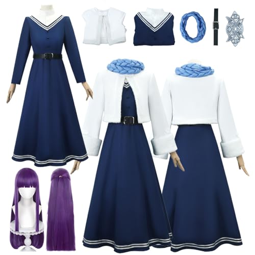 Wigbiu Anime Fern Cosplay Kostüm mit Perücke Frieren at the Funeral Cosplay langer Rock Himmel Stark Heiter Ubel Rollenspiel Kleidung Uniform Set für Damen Herren und Kinder von Wigbiu