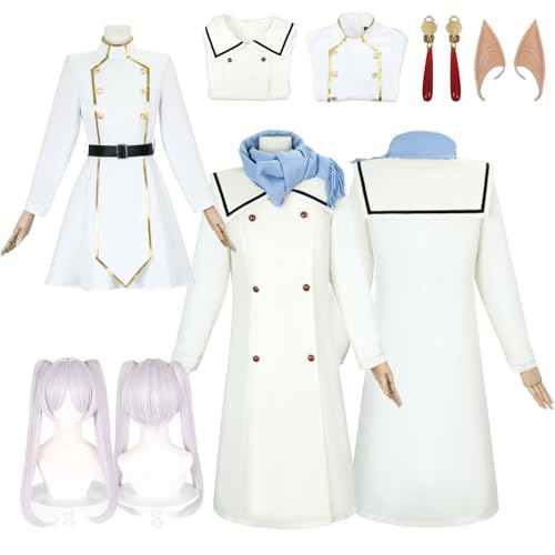Wigbiu Anime Frieren Cosplay Kostüm Outfit mit Perücke Frieren at the Funeral Cosplay Kostüme Mantel Rock Anzug Himmel Fern Stark Heiter Ubel Rollenspiel Kleidung Uniform Set für Damen Herren Kinder von Wigbiu