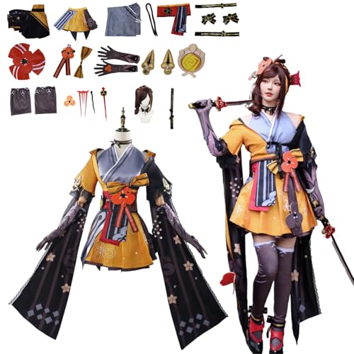 Wigbiu Anime Genshin Impact Kostüm Spielfiguren Chiori Cosplay-Outfit Rock Jacke Uniform Zubehör Komplettes Kleidungsset Halloween Karneval Kostüm für Damen Unisex von Wigbiu