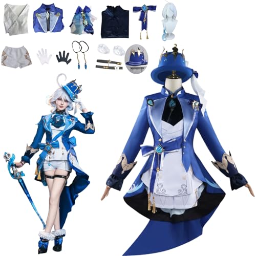 Wigbiu Anime Genshin Impact Kostüm Spielfiguren Furina Cosplay-Outfit Rock Jacke Uniform Zubehör Komplettes Kleidungsset Halloween Karneval Kostüm für Damen Unisex von Wigbiu