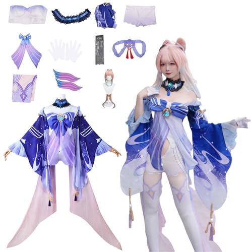 Wigbiu Anime Genshin Impact Kostüm Spielfiguren Sangonomiya Kokomi Cosplay-Outfit Rock Jacke Uniform Zubehör Komplettes Kleidungsset Halloween Karneval Kostüm für Damen Unisex von Wigbiu