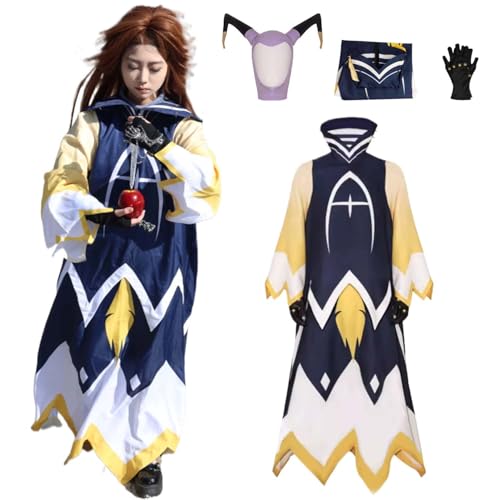 Wigbiu Anime Hazbin Hotel Adam der Exorzist Cosplay Kostüm für Kinder Erwachsene Outfit mit Perücke Kopfbedeckung Accessoires blaue Robe Halloween Weihnachten Karneval Rollenspiel Uniform (M) von Wigbiu