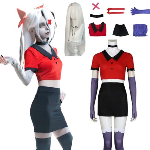 Wigbiu Anime Hazbin Hotel Vaggie Cosplay Kostüm für Kinder Erwachsene Frauen Outfit mit Perücke Rock Accessoires Komplettset Halloween Weihnachten Karneval Rollenspiel Uniform (S) von Wigbiu