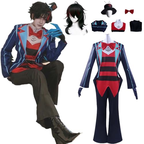 Wigbiu Anime Hazbin Hotel Vox Cosplay Kostüm für Kinder Erwachsene Frauen Outfit mit Perücke Hut Jacke Accessoires Komplettset Anzug Halloween Weihnachten Karneval Rollenspiel Uniform (M) von Wigbiu