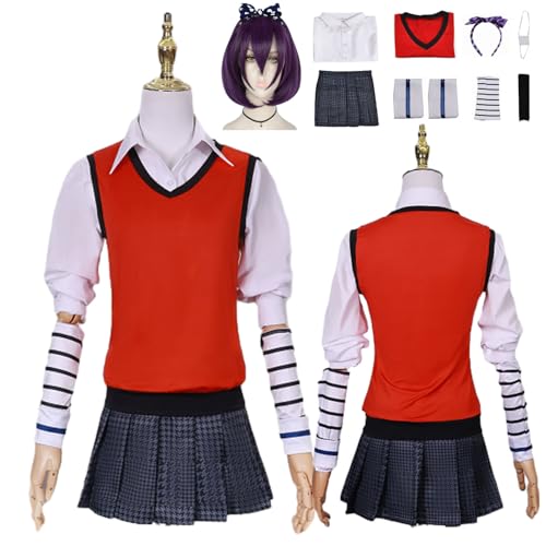 Wigbiu Anime Kakegurui Midari Ikishima Cosplay Kostüm mit Perücke Schuluniform für Frauen Mädchen Mantel kurzer Rock Anzug Halloween Weihnachten Karneval Party Rollenspiel Geschenk Kleidung von Wigbiu