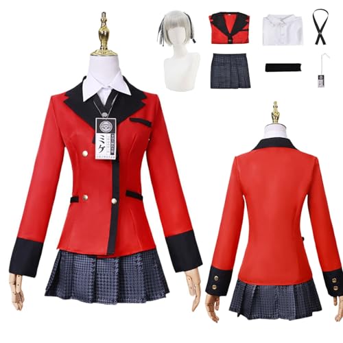 Wigbiu Anime Kakegurui Momobami Kirari Cosplay Kostüm mit Perücke Schuluniform für Frauen Mädchen Mantel kurzer Rock Anzug Halloween Weihnachten Karneval Party Rollenspiel Geschenke Kleidung von Wigbiu