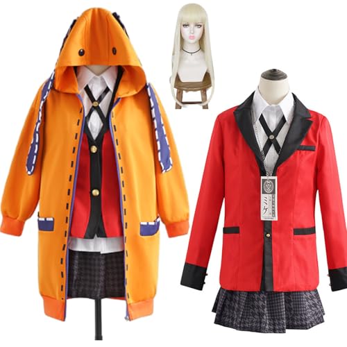 Wigbiu Anime Kakegurui Yomozuki Runa Cosplay Kostüm mit Perücke Schuluniform Set für Damen und Mädchen Mantel kurzer Rock Anzug Halloween Weihnachten Karneval Party Rollenspiel Geschenk Kleidung von Wigbiu