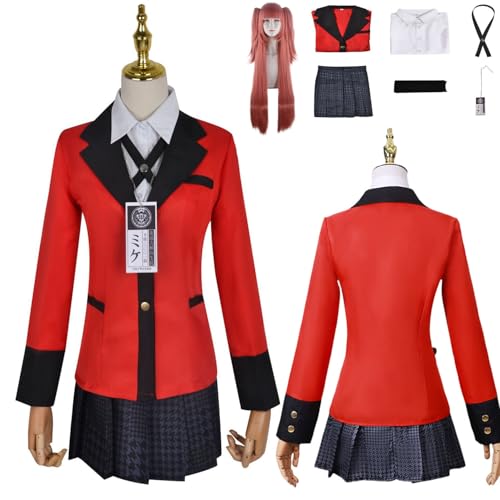 Wigbiu Anime Kakegurui Yumemite Yumemi Cosplay Kostüm mit Perücke Schuluniform für Frauen Mädchen Mantel kurzer Rock Halloween Weihnachten Karneval Party Rollenspielkleidung von Wigbiu