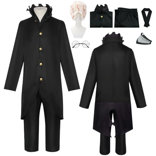 Wigbiu Anime Ken Takakura Cosplay Kostüm mit Perücke und Brille Dandadan Cosplay Outfit Rollenspiel Uniform Anzug schwarze Jacke Umhang Kleidung Halloween Party Set für Damen Herren und Kinder von Wigbiu