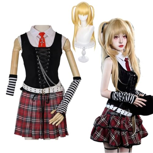 Wigbiu Anime Misa Amane Cosplay Kostüm mit Perücke Death Note Charakter Uniform Outfit JK Rock Anzug für Erwachsene Kinder Mädchen Halloween Karneval Party Kleidung und Accessoires von Wigbiu