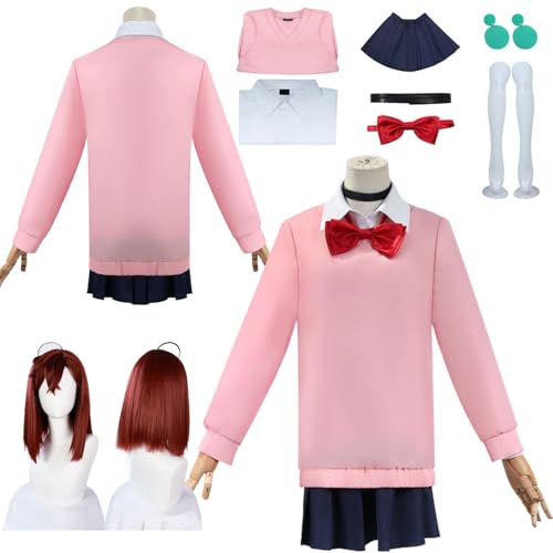 Wigbiu Anime Momo Ayase Cosplay Kostüm mit Perücke Dandadan Cosplay Outfit Rollenspiel Uniform Anzug rosa Oberteil kurzer Rock Kleidung Halloween Party Set für Damen und Kinder von Wigbiu